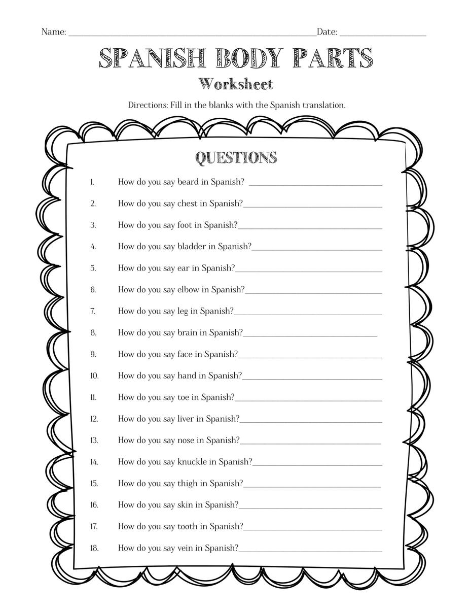 Spanish Body Parts Information Sheet Worksheet And Answer Key Made By Teachers