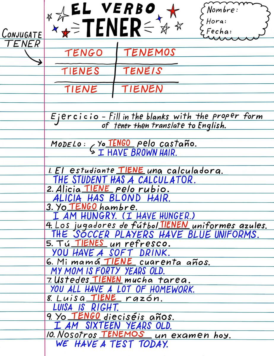 The Verb TENER In Spanish PDF Worksheet Spanish Learning Lab