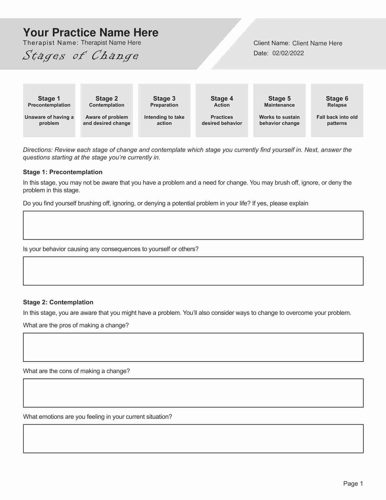 Stages Of Change Worksheet PDF Editable Fillable Printable TherapyByPro Stages Of Change Worksheet PDF Editable Fillable Printable Worksheets Library