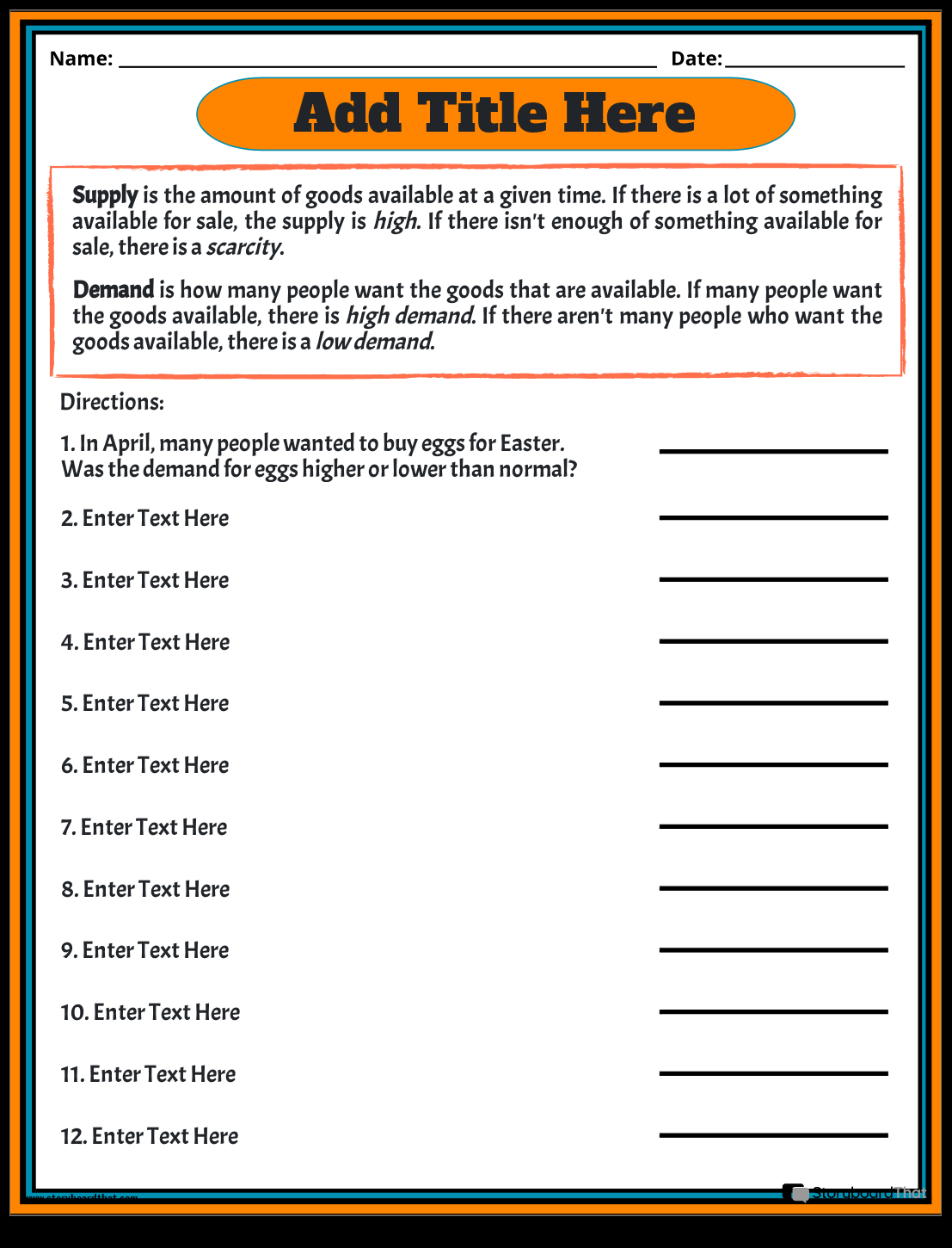 Storyboard That Economics Worksheet Creation