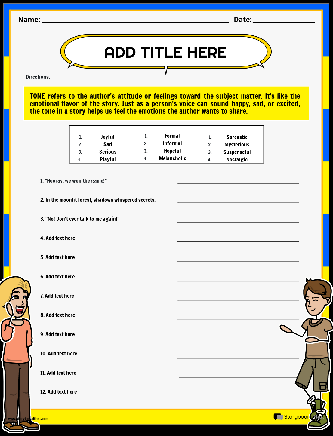 Storyboard That Free Tone And Mood Worksheets Storyboard That Free Tone And Mood Worksheets