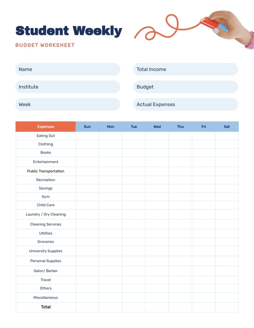 Student Weekly Budget Worksheet Template Visme