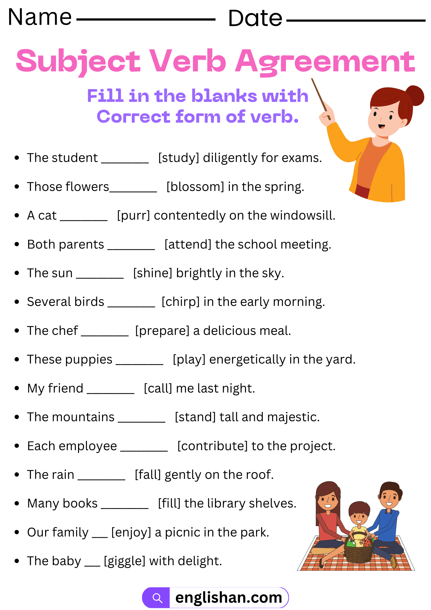 Subject Verb Agreement Worksheets Practicing Is Or Are Subject Verb Agreement Worksheet