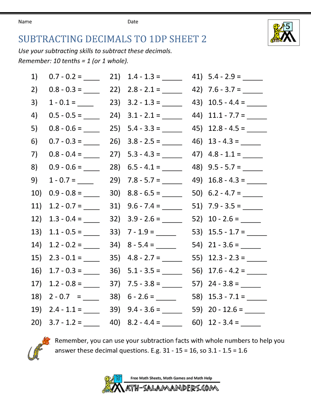 Adding And Subtracting Decimals Worksheet Fun And Engaging 5th Grade And 6th Grade Number Operations In Base Ten Worksheet Cazoom Math