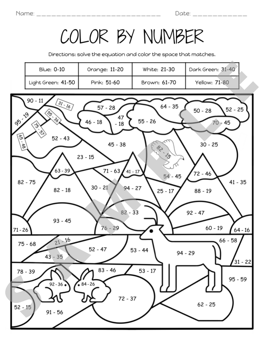 Subtracting Two Digit Numbers With Regrouping Composing Color By Number Activity Worksheet K 5 Teachers Students Math Classful