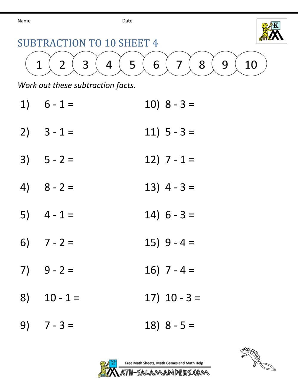 Subtraction To 10 Worksheets Fun And Educational Activities For Early Learners
