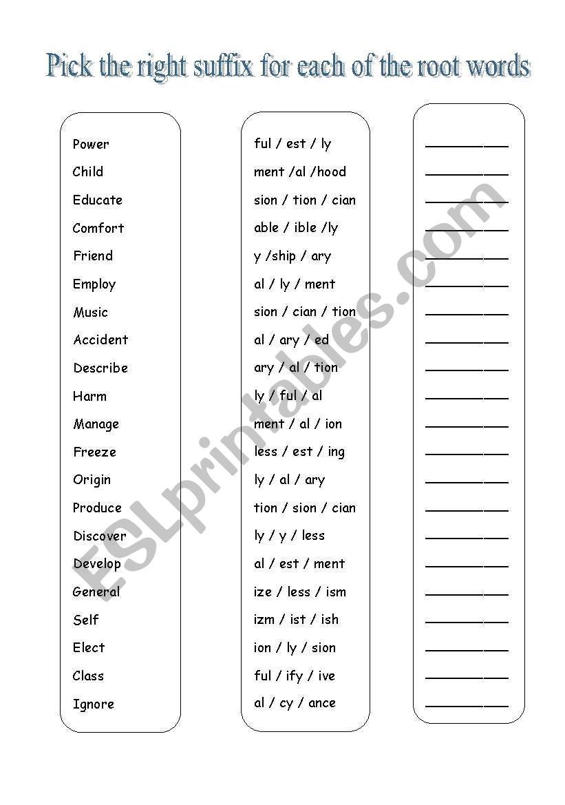 Suffixes ESL Worksheet By Mithras