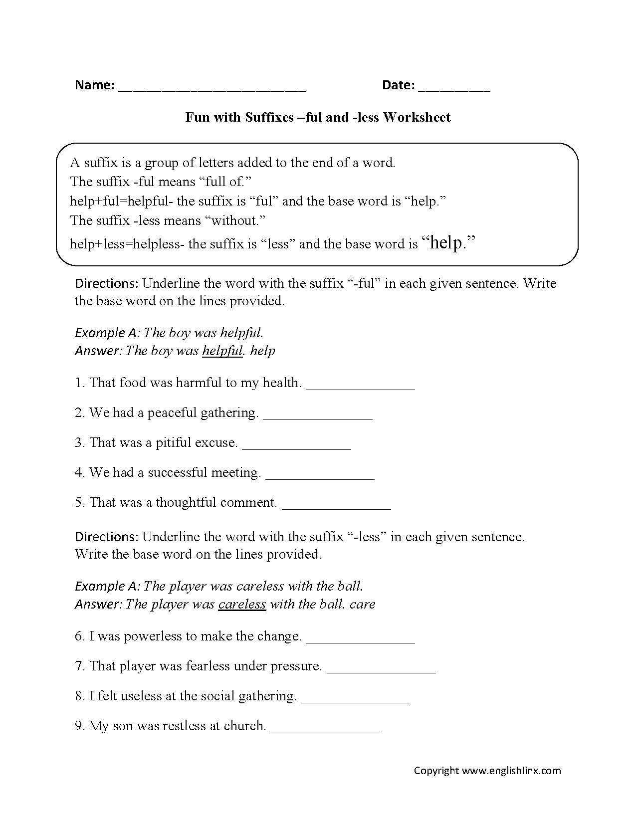 Suffixes Worksheets Printable Word Endings Practice Suffixes Worksheets Printable Word Endings Practice