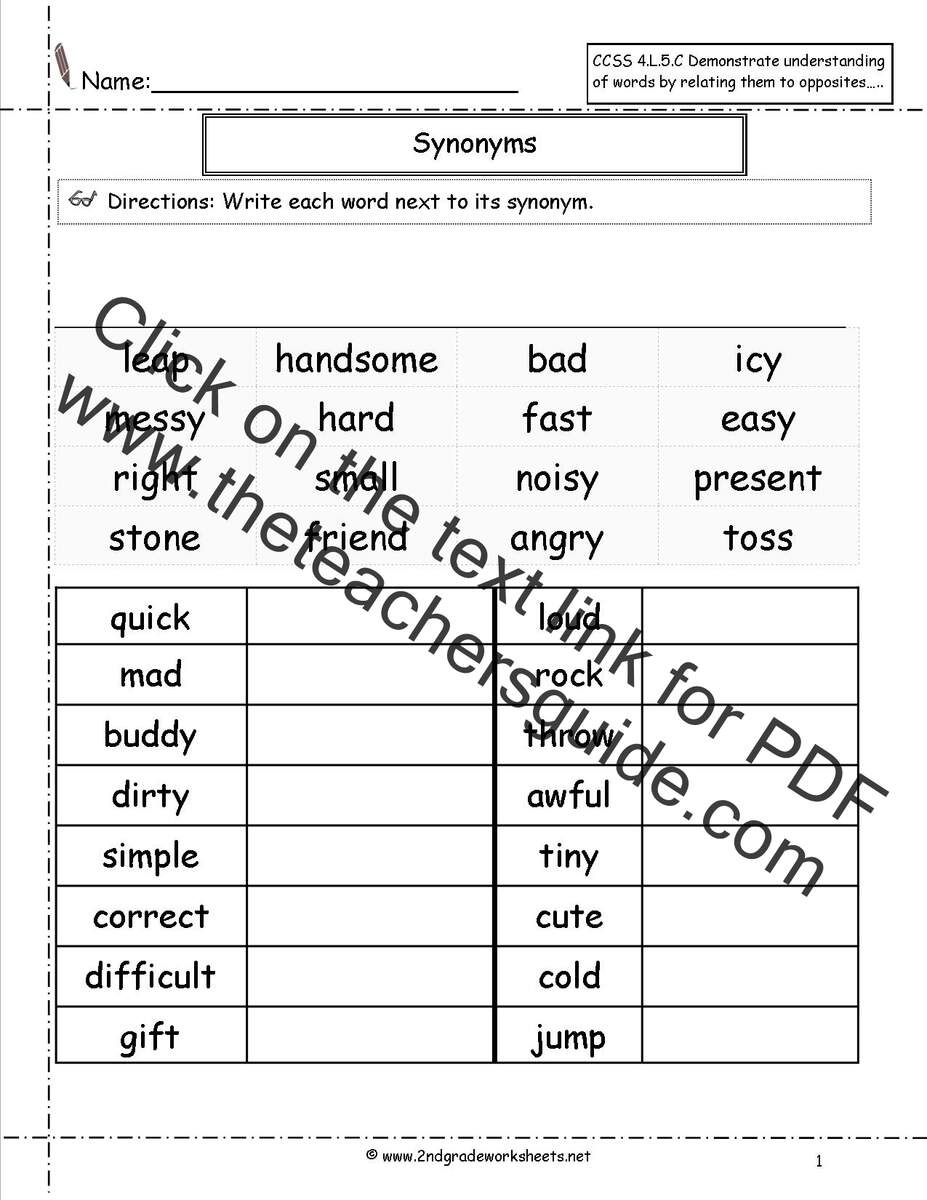 Synonyms And Antonyms Worksheets