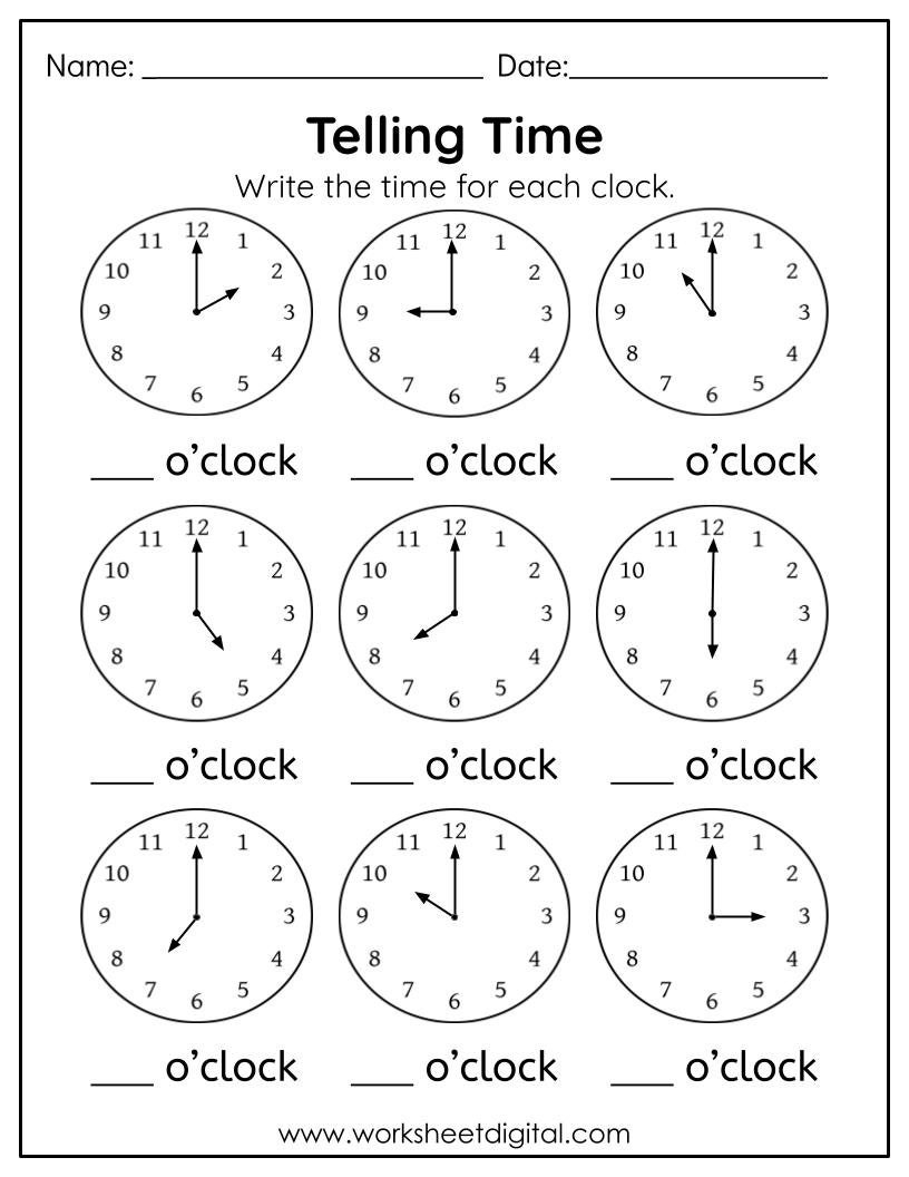 Telling Time Worksheets O Clock And Half Past