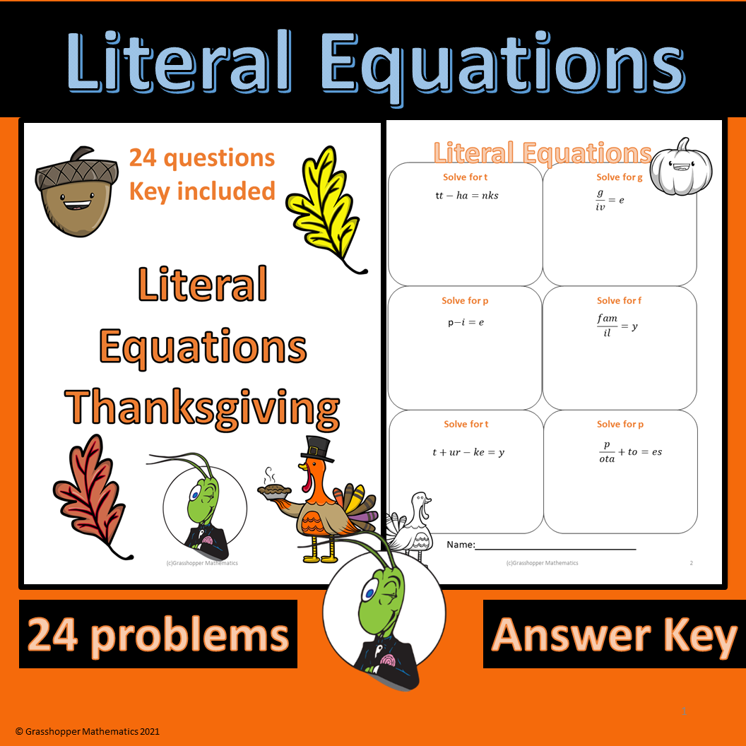 Thanksgiving Literal Equations Made By Teachers