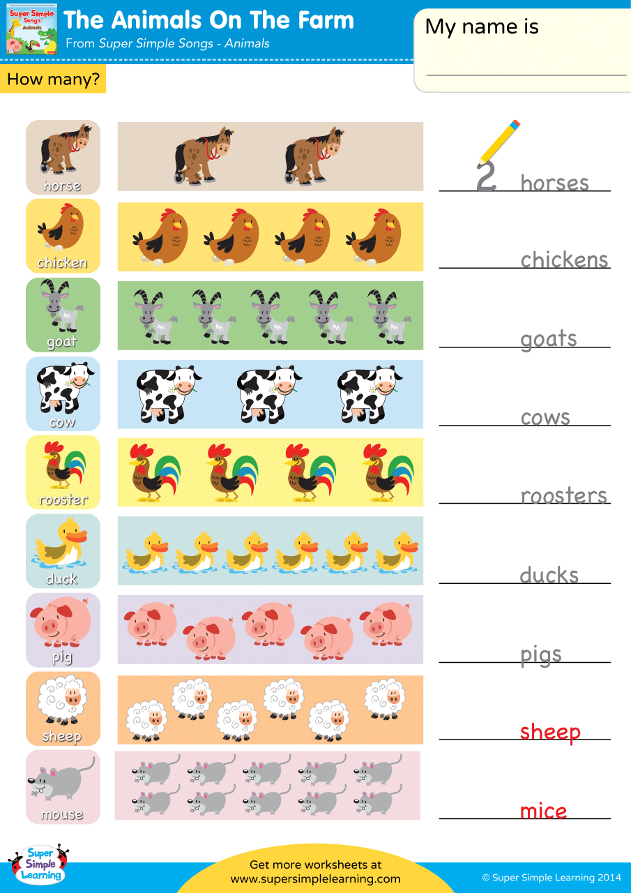 The Animals On The Farm Worksheet How Many 1 Super Simple