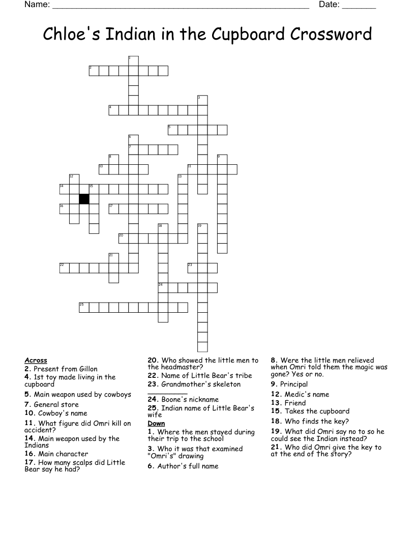 The Indian In The Cupboard Worksheet WordMint