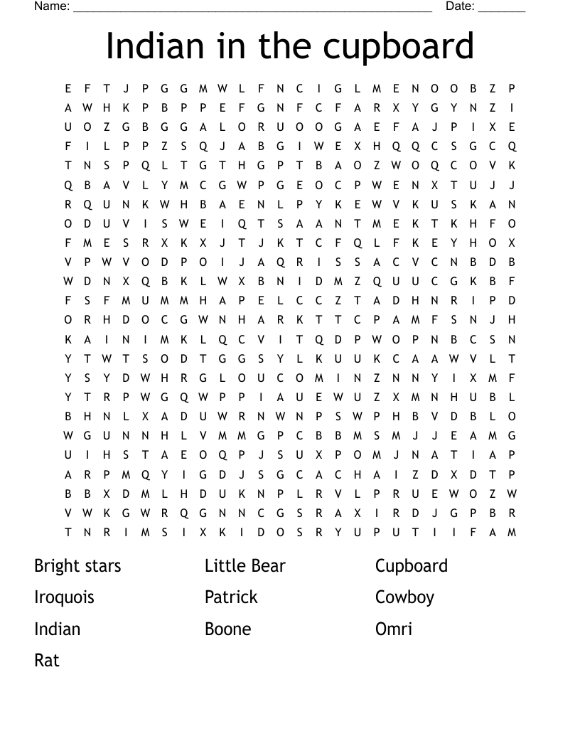 The Indian In The Cupboard Worksheet WordMint