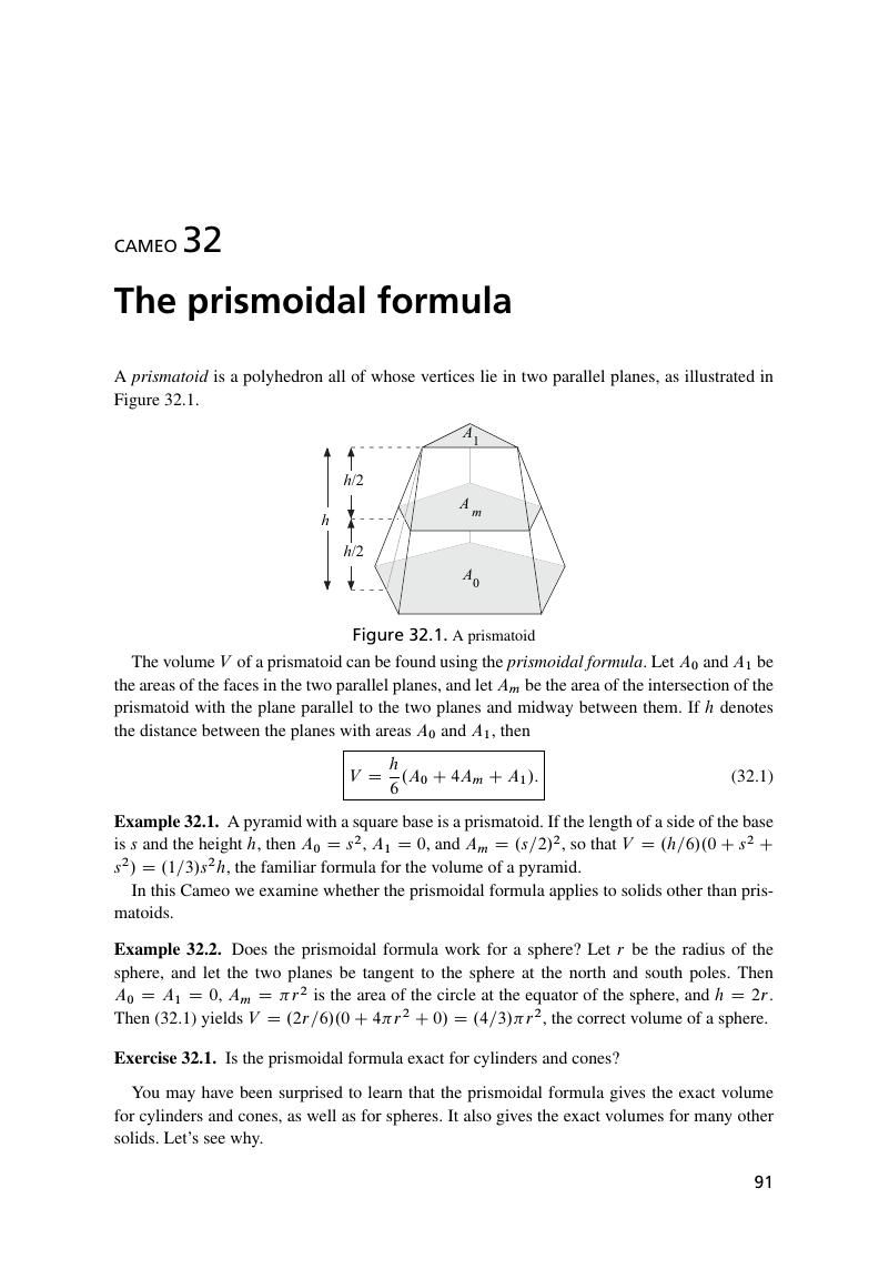The Prismoidal Formula Chapter 32 Cameos For Calculus