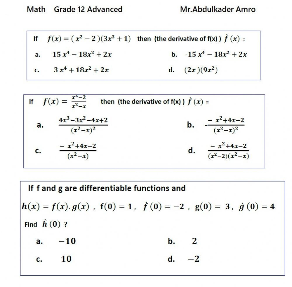 The Product And Quotient Rule On Derivative Worksheet Live Worksheets Library