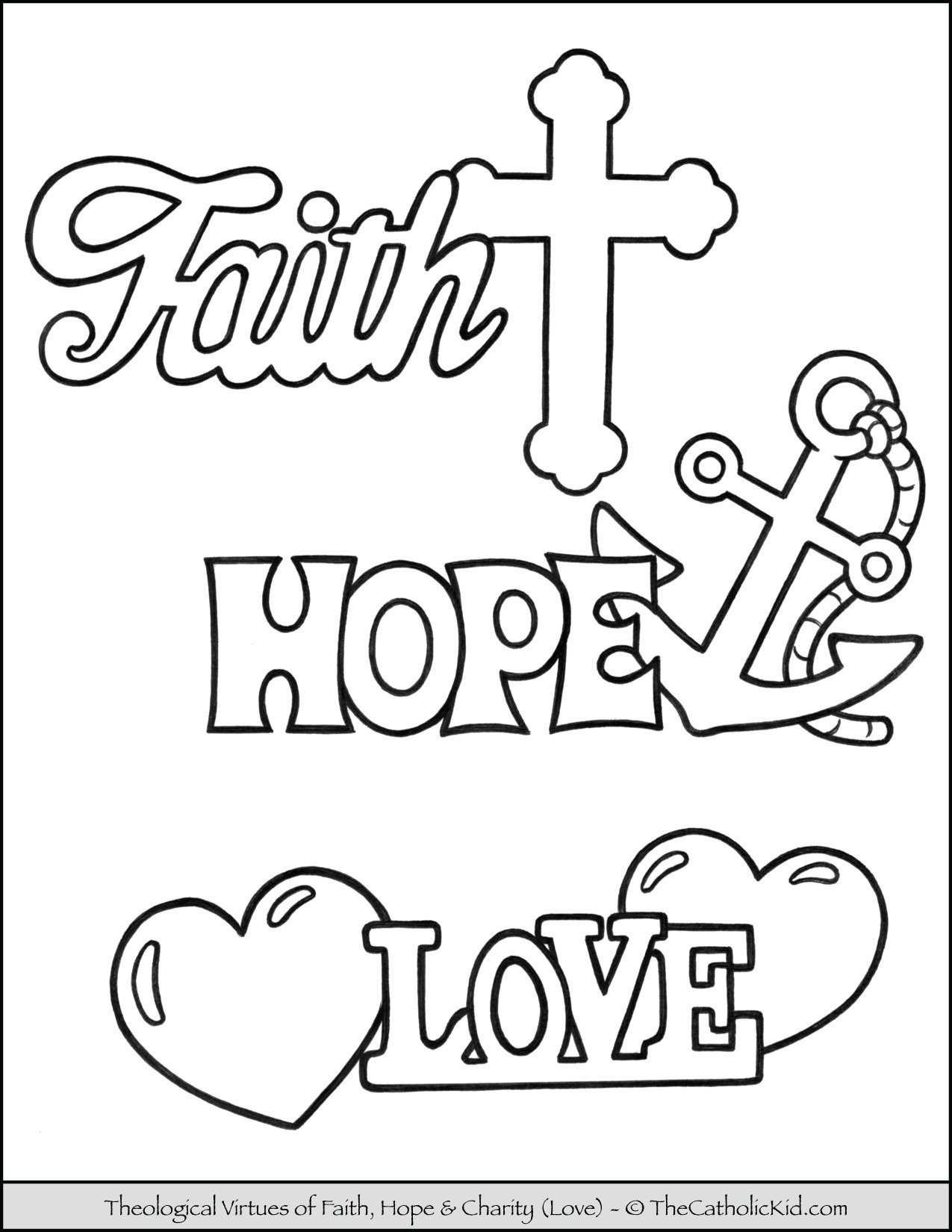 Theological Virtues Of Faith Hope Love Coloring Page TheCatholicKid
