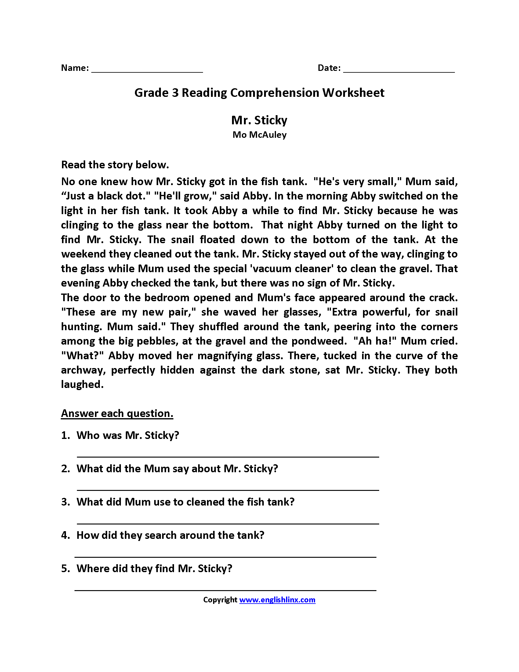 Third Grade Reading Worksheets Improve Fluency Vocabulary Grade 3 Reading Comprehension Worksheets Worksheetspack