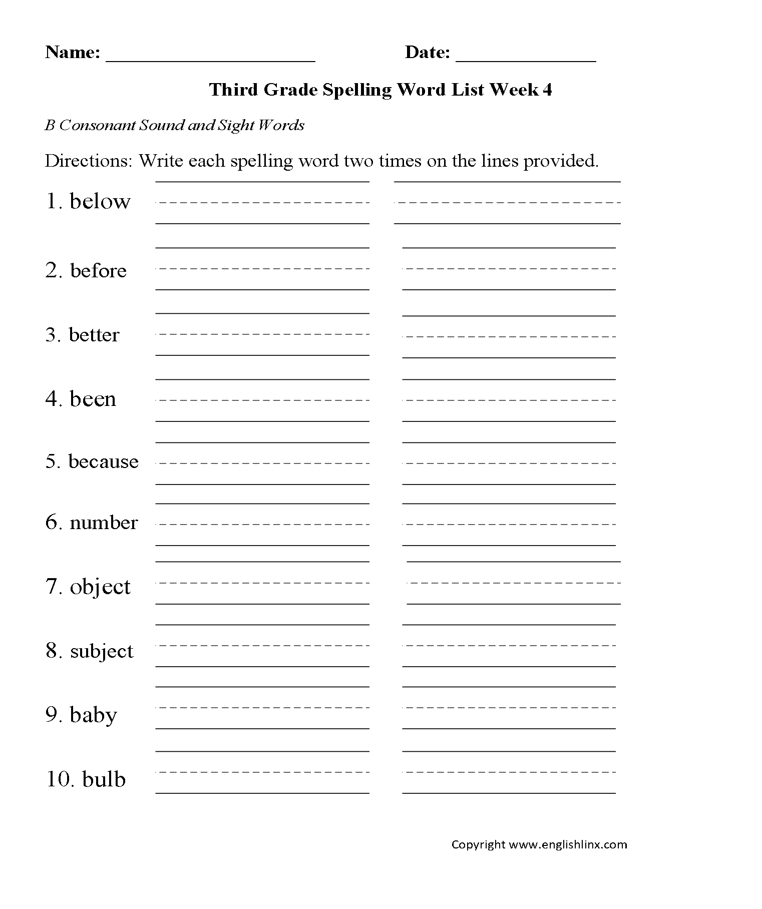 Grade 3 Spelling Words Worksheets Games4esl