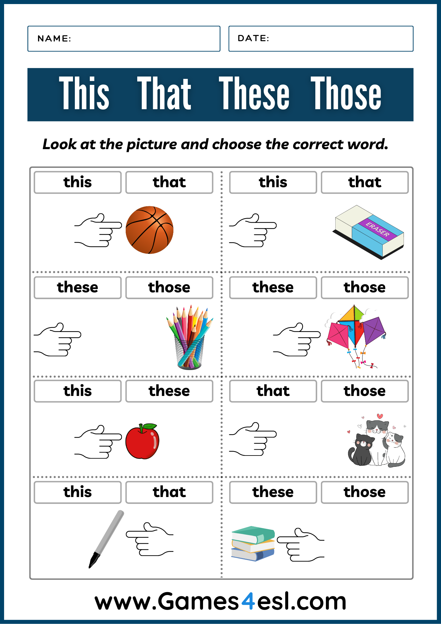 Demonstrative Adjectives Interactive Activity For 1 Worksheets Library