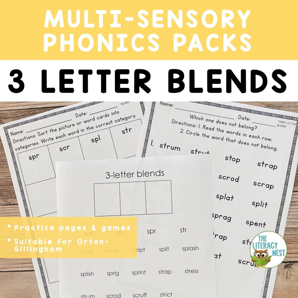 Three Letter Consonant Blends Phonics Activities For Orton Gillingham Lessons The Literacy Nest 3 Letter Blends Worksheets Games Activities 1st Grade Phonics And Spelling The Mountain Teacher