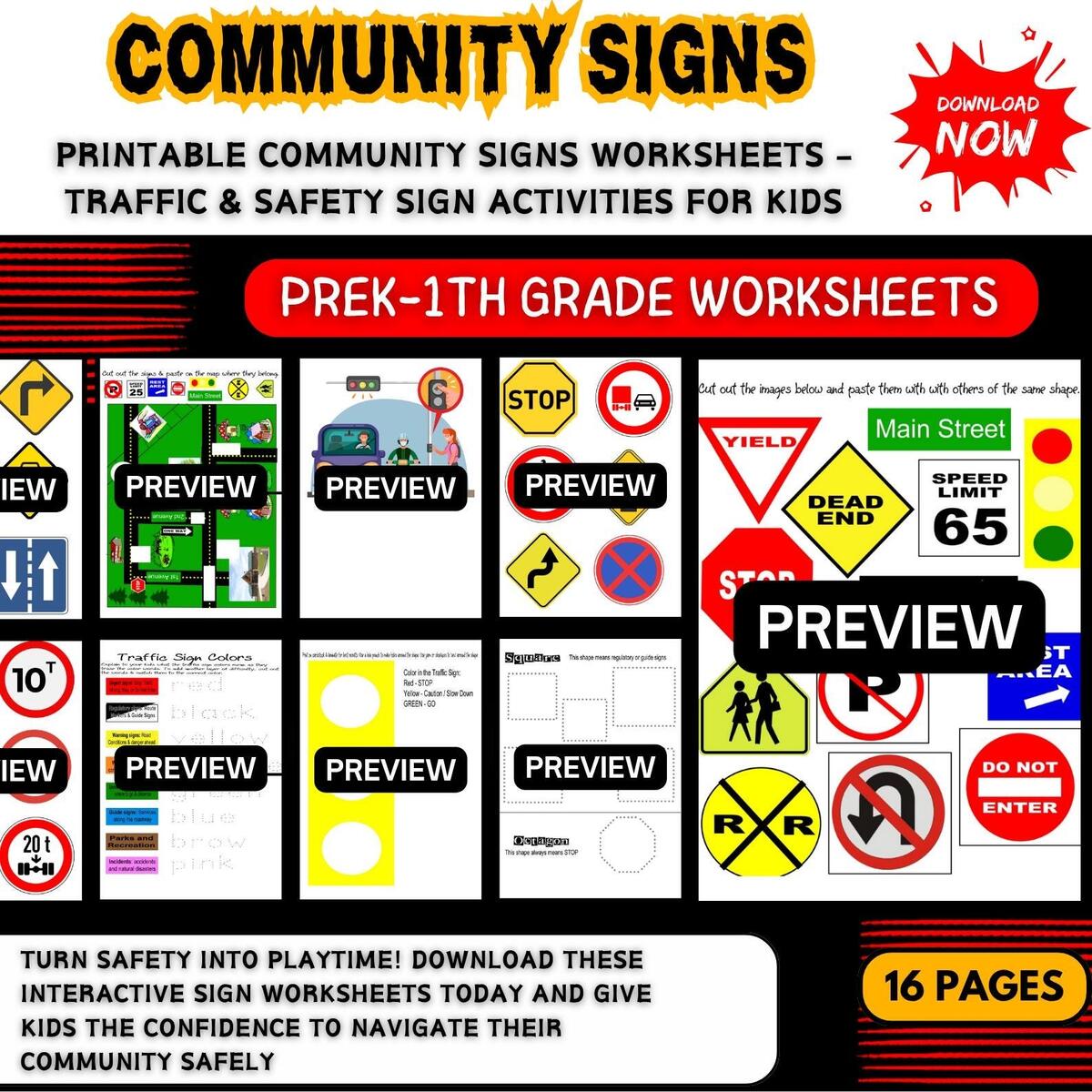 Traffic Sign Worksheets Road Safety Activities Fine Motor Skills Printable PDF Toddler 1st Grade Etsy