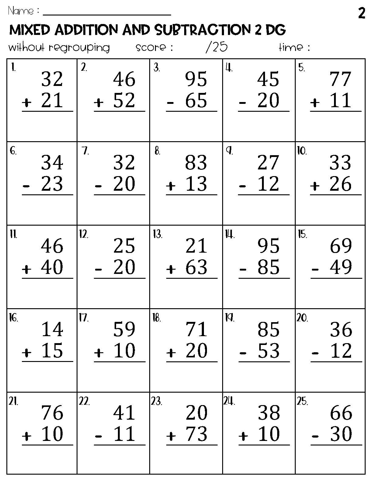 2 Digit Addition And Subtraction Worksheets
