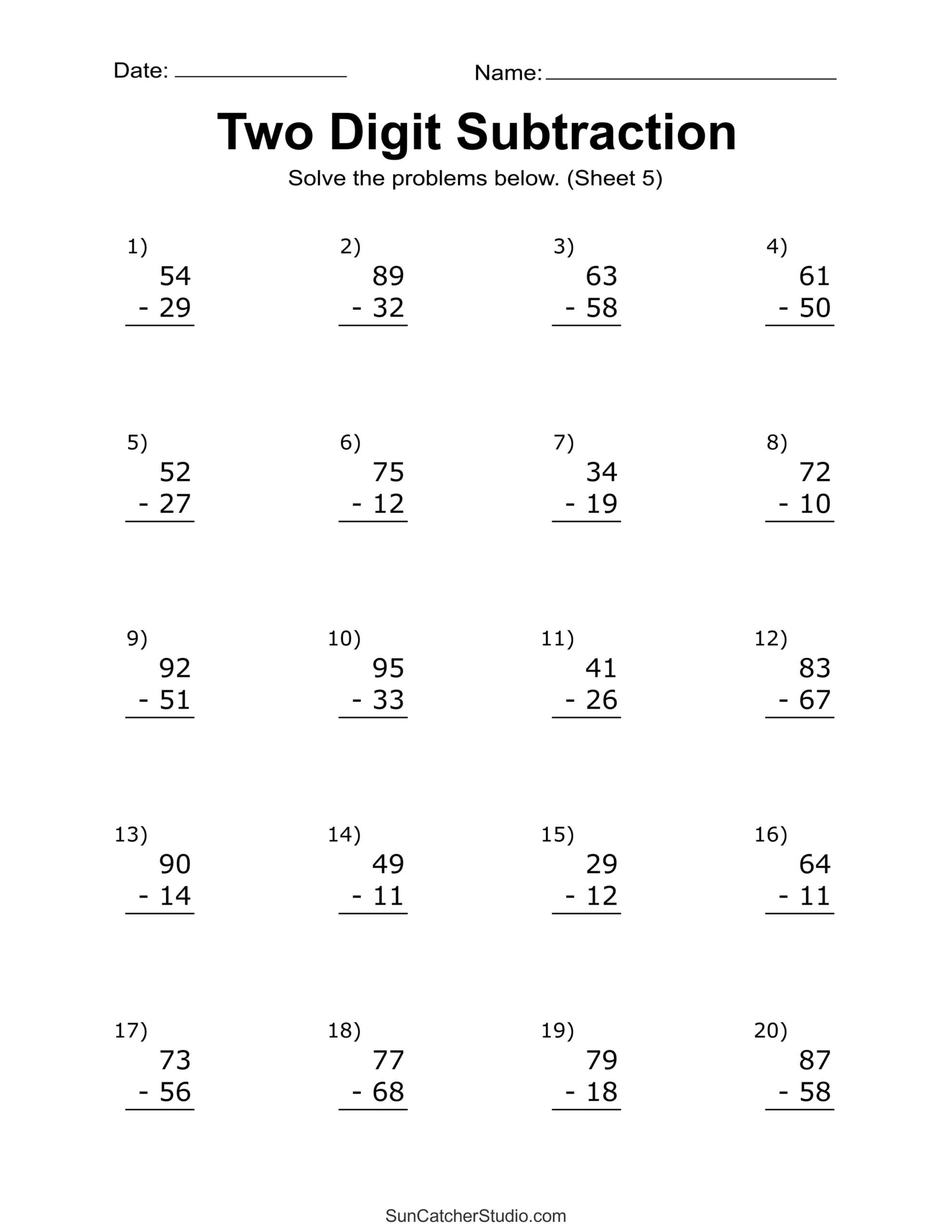 Two Digit Subtraction Worksheets Printable Math Drills Free Printables Lettering SVG Files Tools Apps