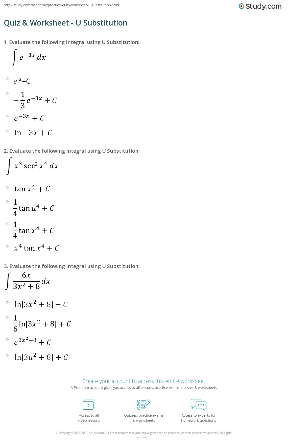 U Substitution For Integration Formula Steps Examples Worksheets Library