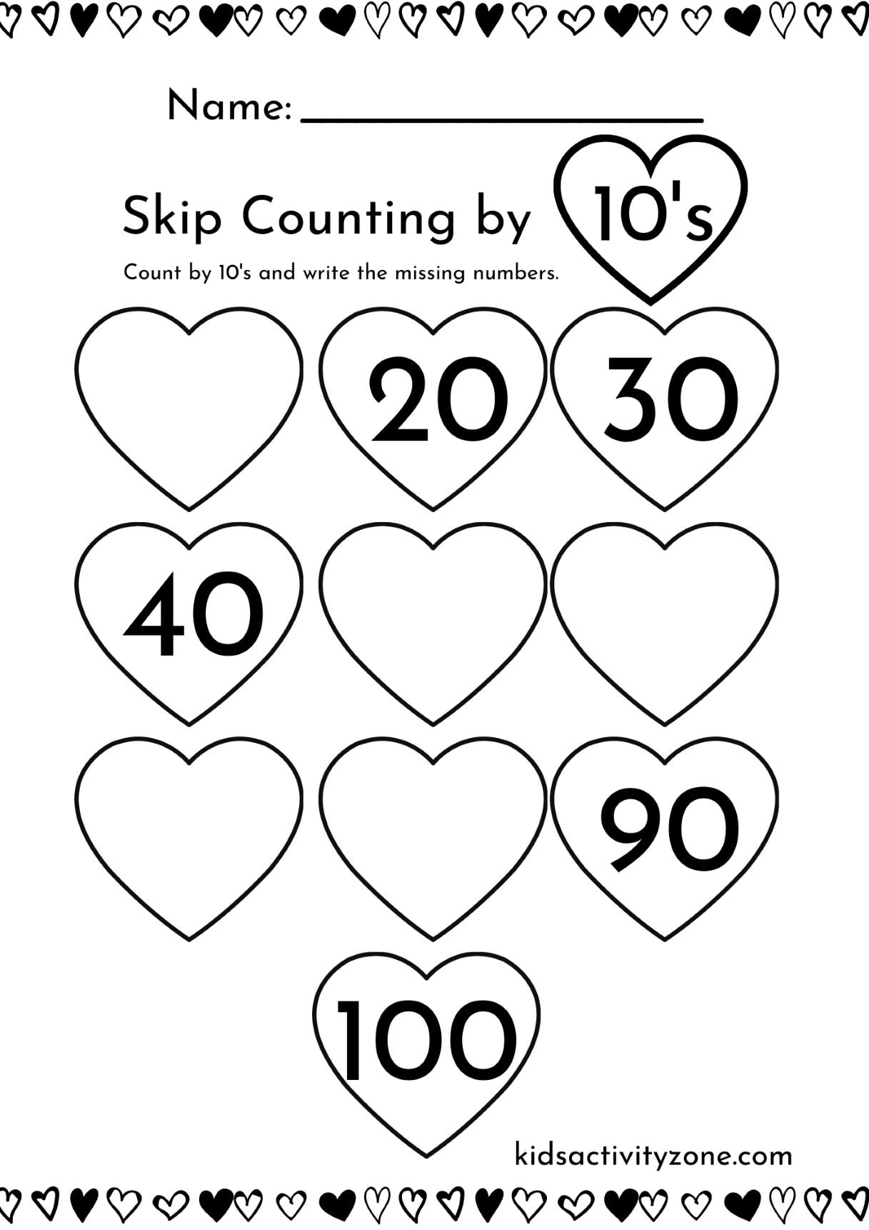 Valentines Day Skip Counting FREE PRINTABLE Kids Activity Zone Worksheets Library