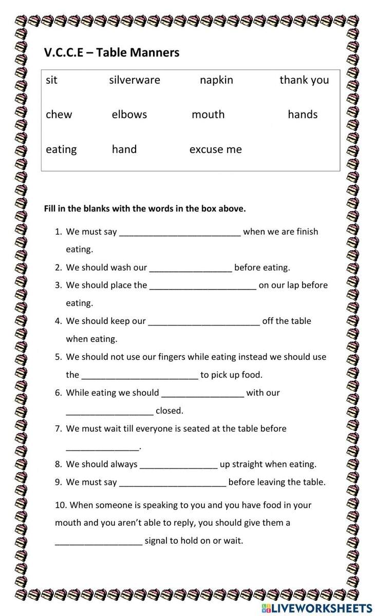 VCCE Table Manners Worksheet Worksheets Library Table Manners ESL Worksheet By Sassouki Worksheets Library