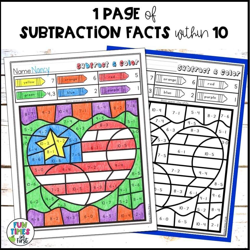 Veterans Day Color By Number Addition Subtraction Mixed Practice FREE Fun Times In First