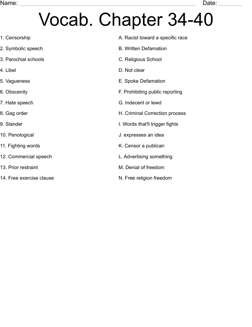 Vocab Chapter 34 40 Worksheet WordMint Vocab Chapter 34 40 Worksheet WordMint