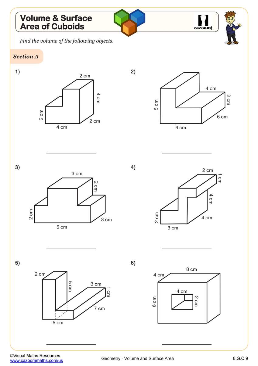 Volume Of 3D Shapes Worksheet Fun And Engaging 8th Grade PDF Worksheets Cazoom Math Surface Area Of Prisms Worksheet 7th Grade PDF Worksheets Cazoom Math