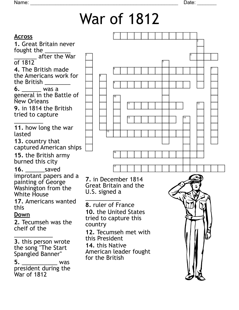 War Of 1812 Crossword WordMint War Of 1812 Crossword WordMint