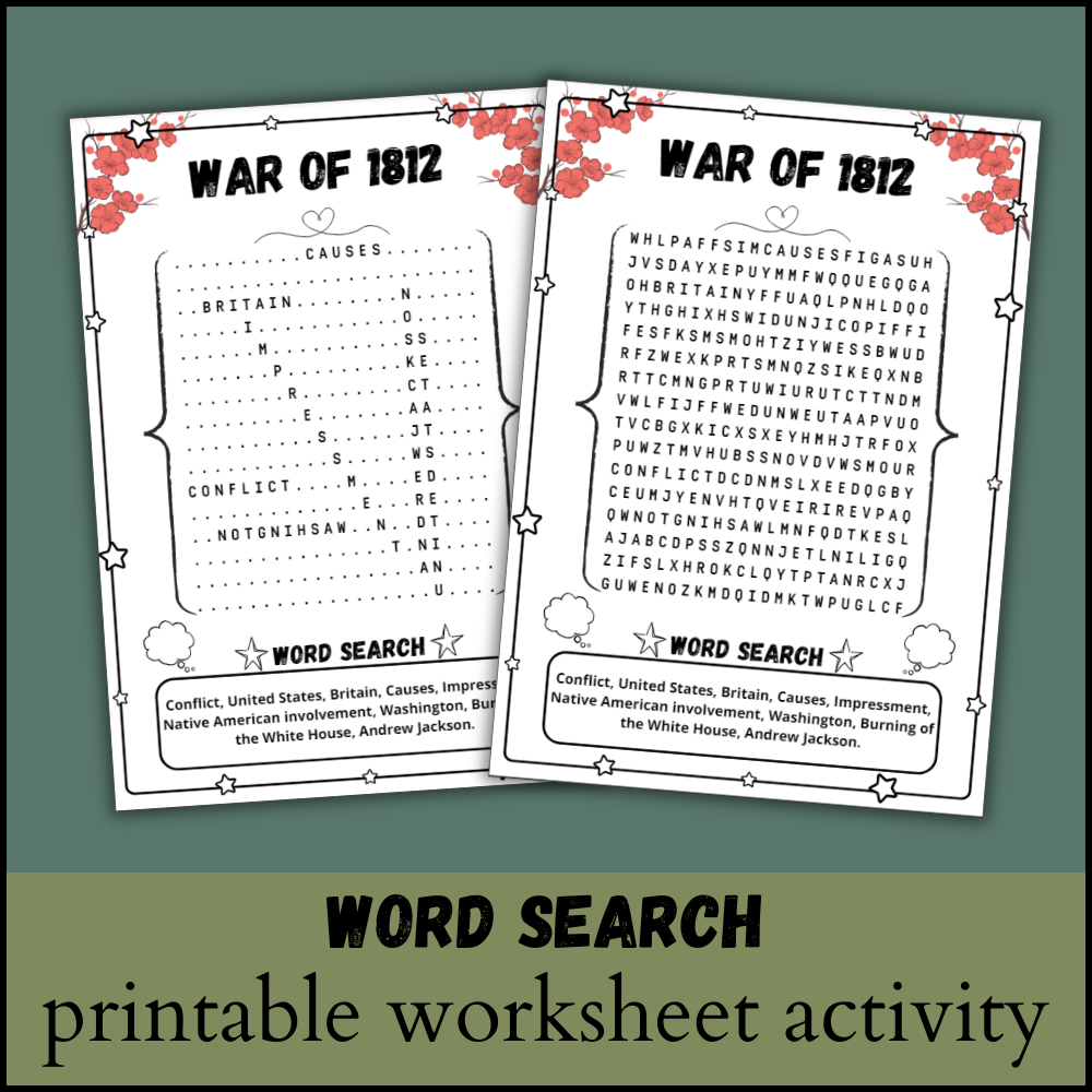 War Of 1812 Word Search Puzzle Worksheet Activity Made By Teachers War Of 1812 Word Search Puzzle Worksheet Activity Made By Teachers