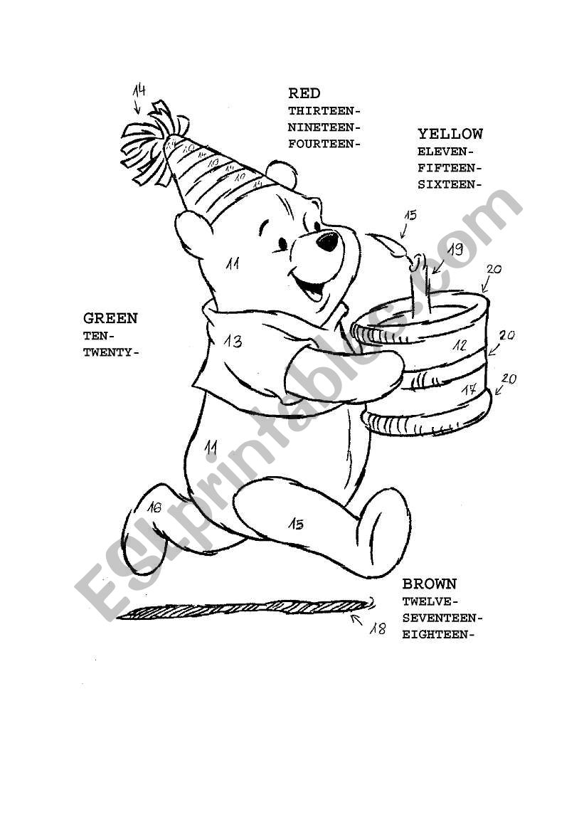Winnie The Pooh Colours And Numbers From 10 20 ESL Worksheet By Osheene Winnie The Pooh Colours And Numbers From 10 20 ESL Worksheet By Osheene