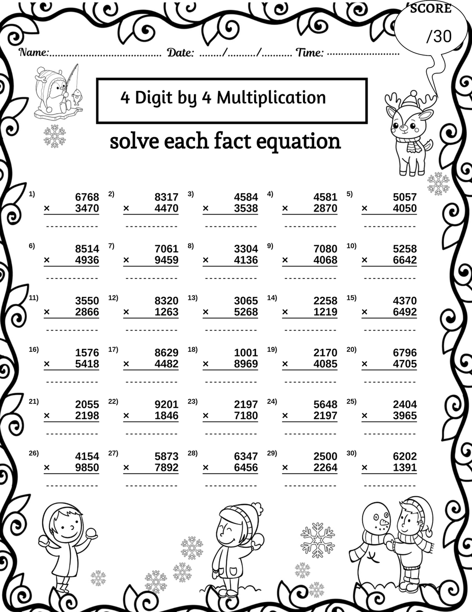 Winter 4 Digit By 4 Digit Multiplication Worksheets Missing Numbers Worksheets Made By Teachers