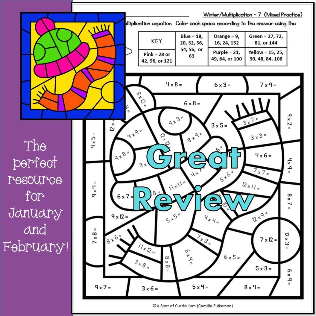 Winter Coloring Pages Multiplication Color By Number Classful