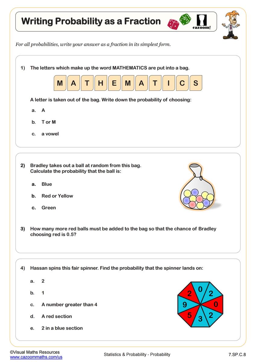 Writing Probability As A Fraction Worksheet PDF Printable Worksheets Library