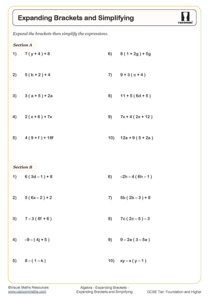 Year 10 Expanding Brackets Worksheets PDF Printable Worksheets Year 10 Expanding Brackets Worksheets PDF Printable Worksheets